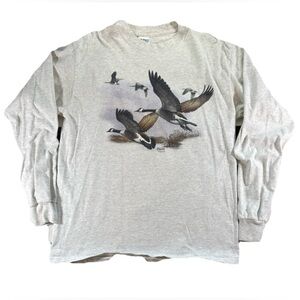 Vintage Canadian Geese AOP Long Sleeve T Shirt Men's Large Gray Hunting 90s